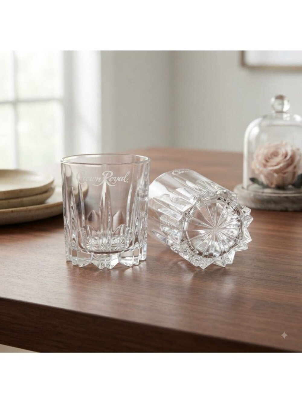 Vintage Crown Royal Rocks Glasses Set of 2 Etched Whiskey Lowball Barware Italy